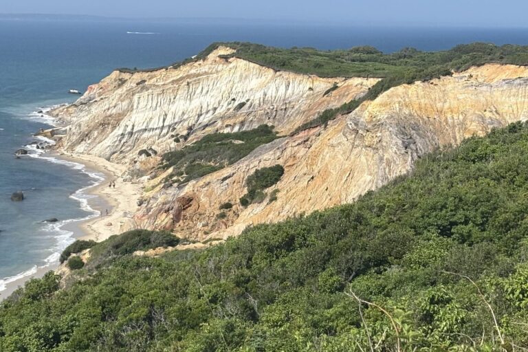 The Gay Head Cliffs at Aquinnah dropping to the beach, with the Atlantic beyond